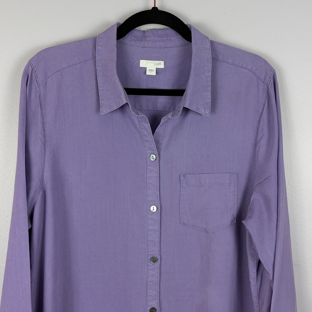 J. Jill Classic Button-Down Long Sleeve Tunic Shirt 100% Tencel Large Lavender - Picture 3 of 12